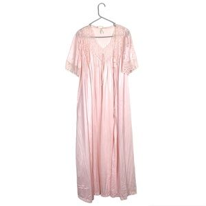 Vintage pink nylon nightgown set size medium lace detailing maxi peignoir